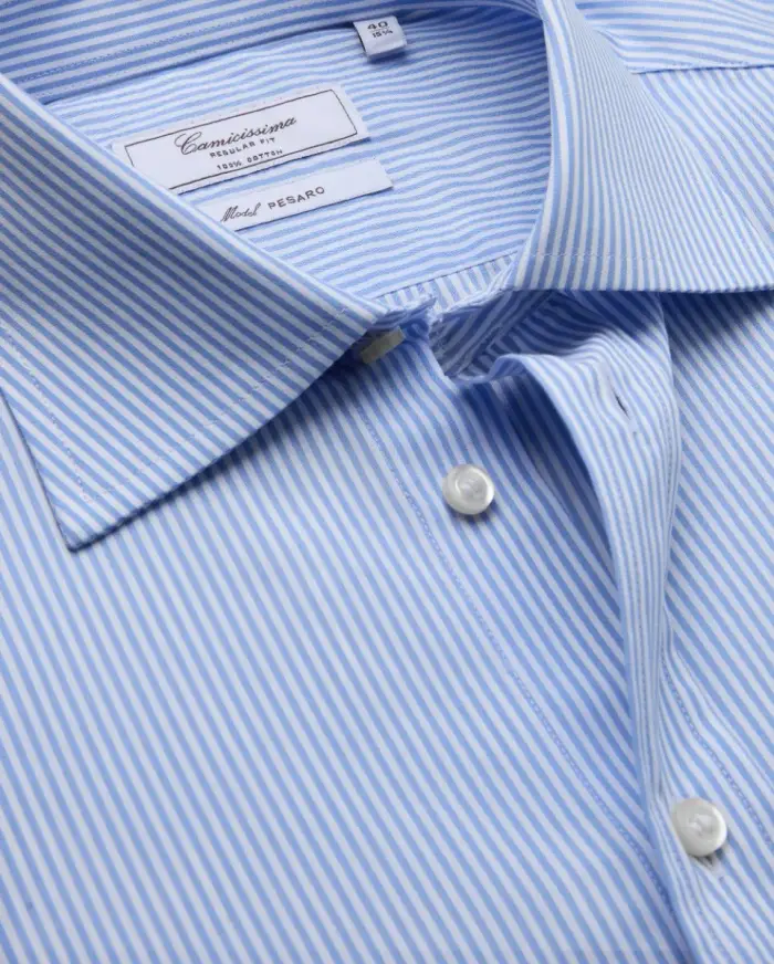 Camicissima Camicia permanent popeline a righe azzurre regular pesaro francese