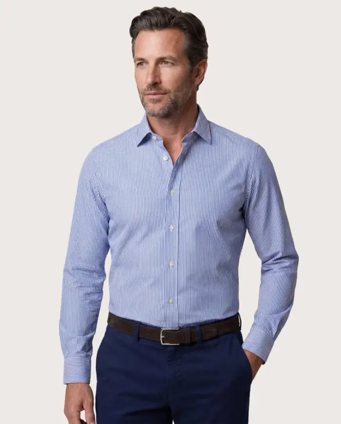 Camicissima Camicia permanent popeline a righe blu extra slim fitted modica francese