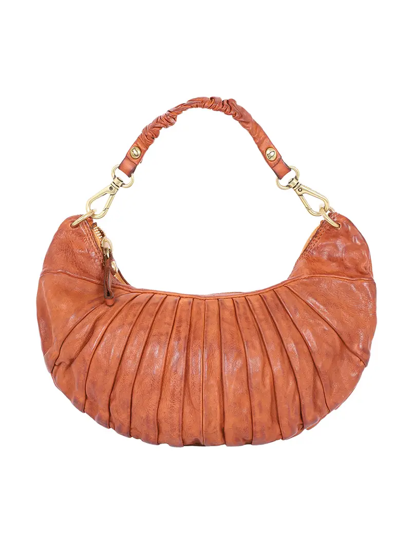 Campomaggi Borsa Spalla Luna In Pelle Di Vacchetta Plissettata Cognac Marrone