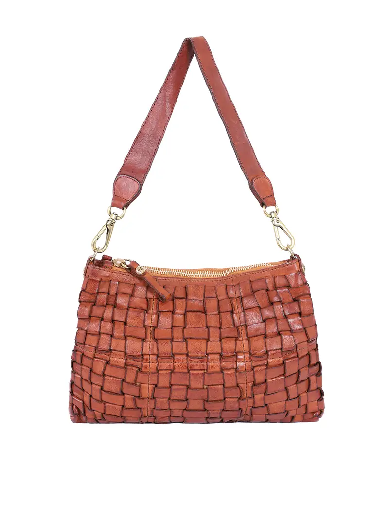 Campomaggi Monospalla Piccola Carla In Pelle Intrecciata Cognac Marrone