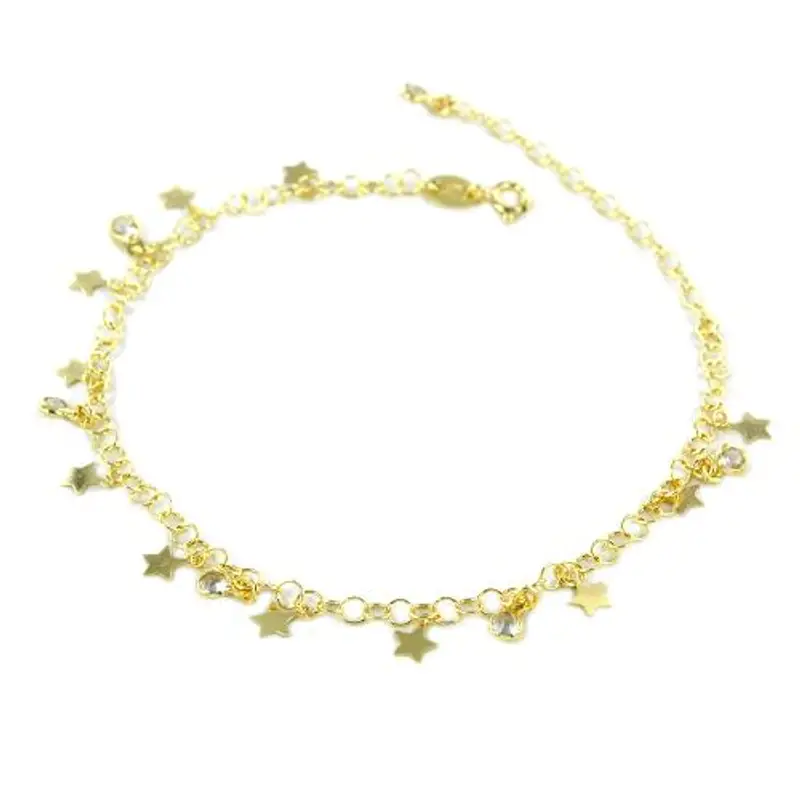 cappagli charme cavigliera in argento dorato con charms stelle e zirconi