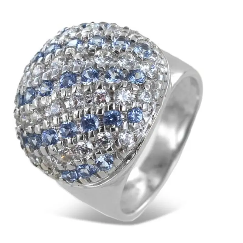 cappagli gioielli anello da donna con zirconi bianchi e azzurri in oro bianco