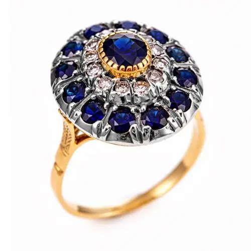 cappagli gioielli anello vintage stile antico con diamanti e zaffiro ovale