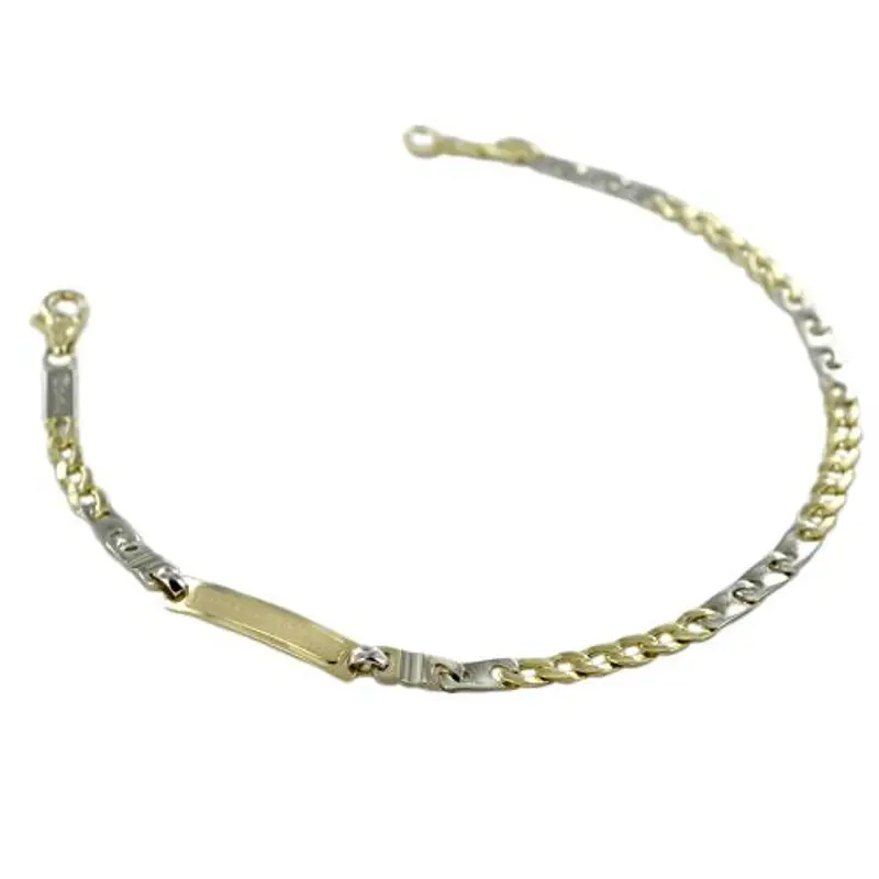 cappagli gioielli bracciale da uomo in oro giallo e bianco a maglia groumette alternata con targhetta