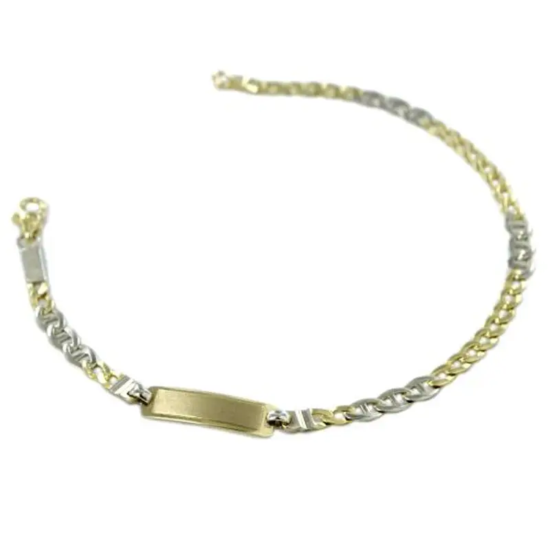 cappagli gioielli bracciale da uomo in oro giallo e bianco a maglia groumette alternata con targhetta