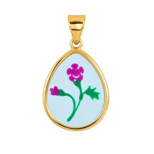 cappagli gioielli ciondolo a goccia con fiori in smalto azzurro in oro giallo