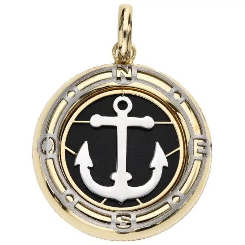 cappagli gioielli ciondolo ancora medio in oro giallo bianco e onice 16 mm