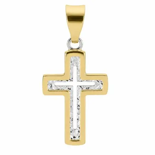 cappagli gioielli ciondolo croce moderna sfaccettata in oro giallo e bianco