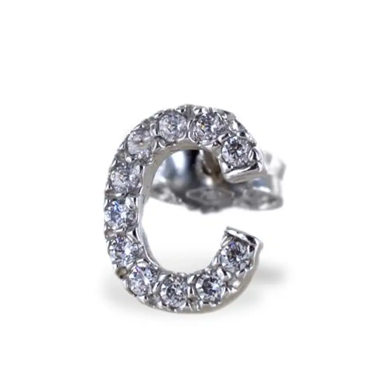 cappagli gioielli orecchino singolo lettera c in oro bianco e zirconi