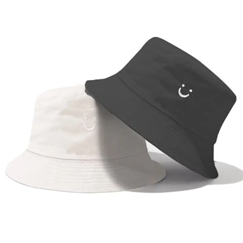 SUBTAVIK Cappello da sole per bambini, cappello da pescatore per bambini con faccina sorridente, cappello da sole reversibile per bambini,