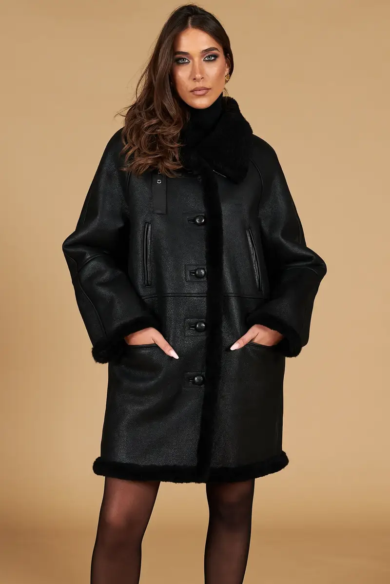 D'Arienzo Cappottino in montone colore nero colletto camicia, Seleziona, Colore Nero