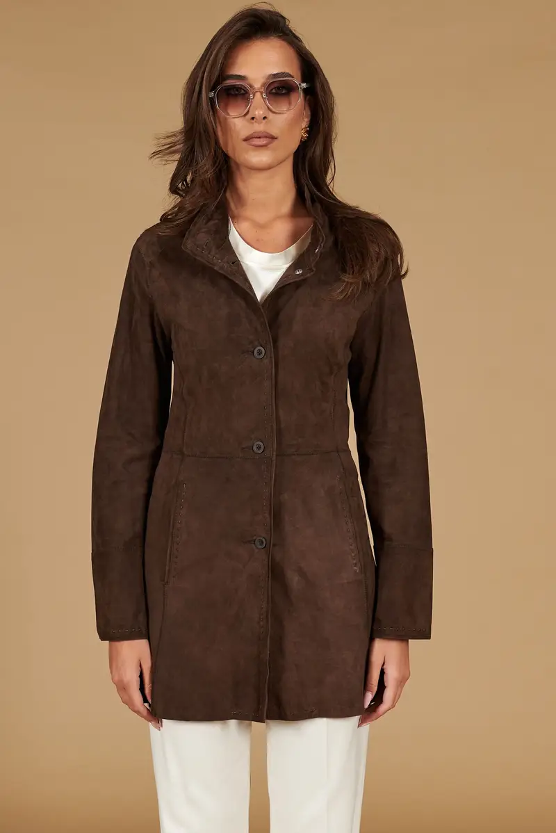 D'Arienzo Cappottino in pelle camoscio testa di moro sfoderato, Seleziona, Colore Testa di moro