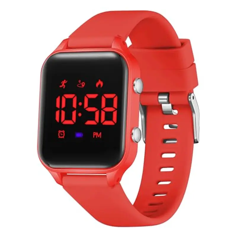 caprock Orologio digitale a LED per bambini, con contapassi, impermeabile fino a 50 atm, con calcolo della distanza/vibrazione, doppia