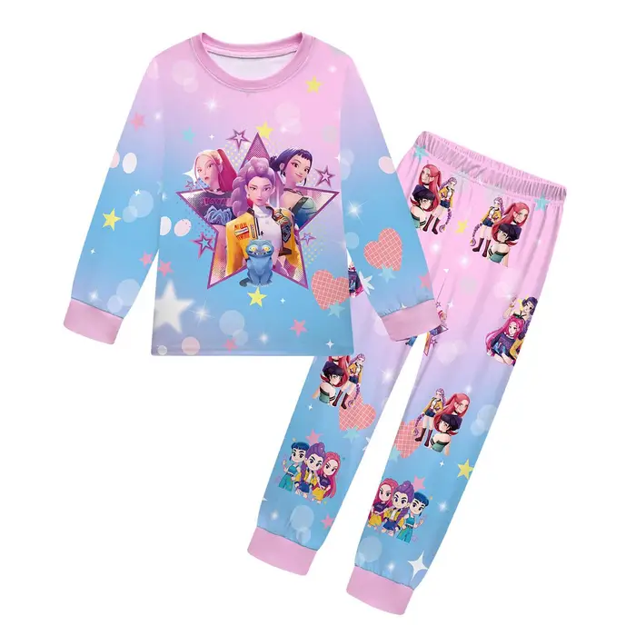 Car Ac 2 pezzi Film K-pops Cacciatori di Demoni Kawaii Set Pigiama Ragazza Cosplay Indumenti da Notte Anime Maniche Lunghe Top+Pantaloni