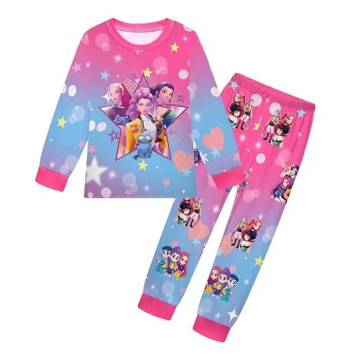Car Ac 2 pezzi Film K-pops Cacciatori di Demoni Kawaii Set Pigiama Ragazza Cosplay Indumenti da Notte Anime Maniche Lunghe Top+Pantaloni