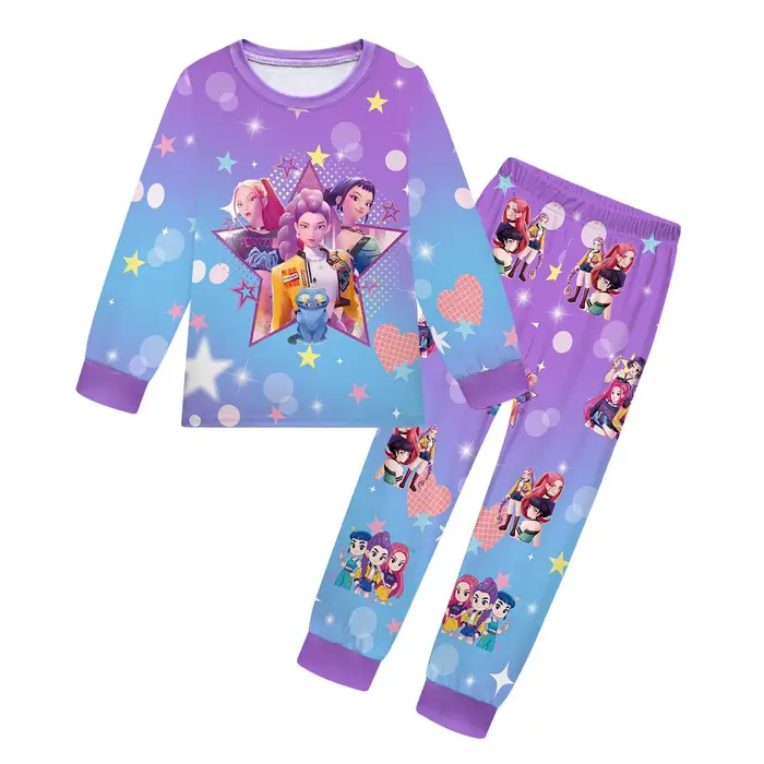 Car Ac 2 pezzi Film K-pops Cacciatori di Demoni Kawaii Set Pigiama Ragazza Cosplay Indumenti da Notte Anime Maniche Lunghe Top+Pantaloni