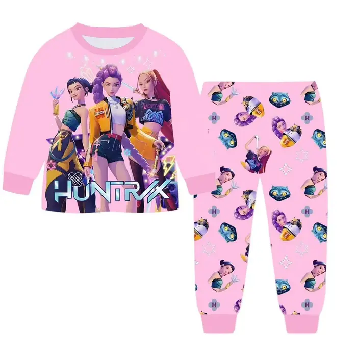 Car Ac 2 pezzi Film K-pops Cacciatori di Demoni Kawaii Set Pigiama Ragazza Cosplay Indumenti da Notte Anime Maniche Lunghe Top+Pantaloni