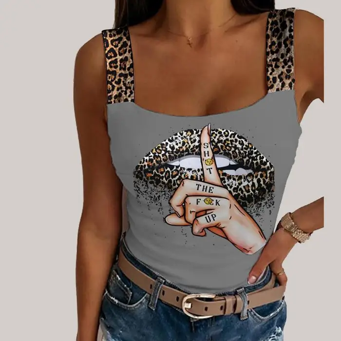 Car Ac Canotte sexy Canotte leopardate da donna con stampa labbra senza maniche Top bustier streetwear senza maniche estive per feste di