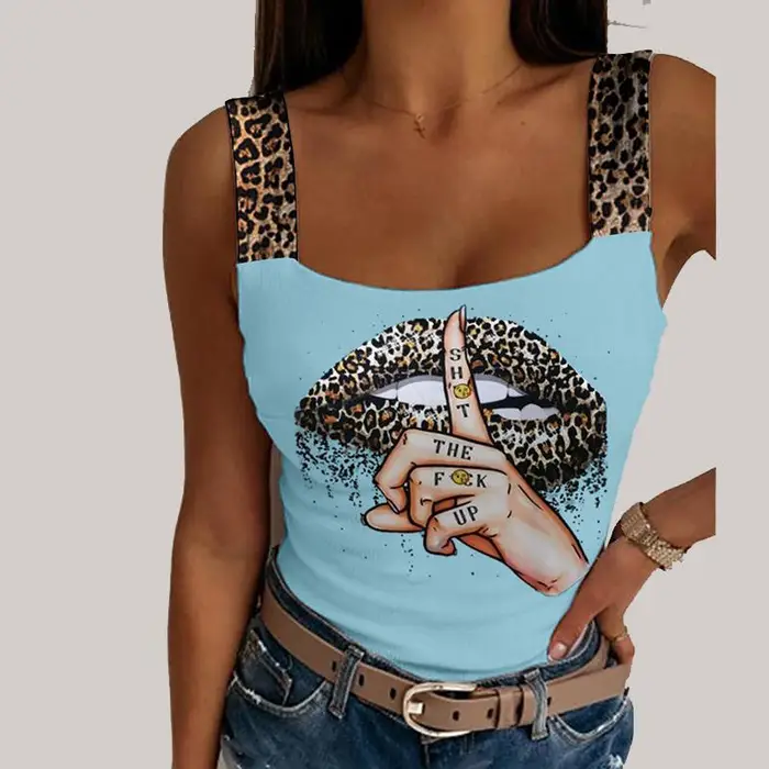 Car Ac Canotte sexy Canotte leopardate da donna con stampa labbra senza maniche Top bustier streetwear senza maniche estive per feste di