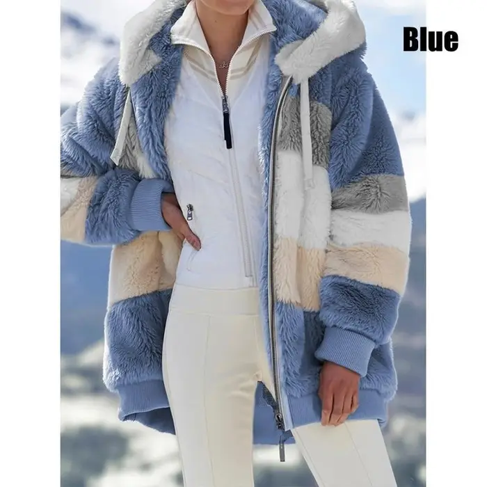 Car Ac Giacca invernale calda e allentata con cappuccio alla moda da donna per capispalla patchwork da donna con cerniera maglioni taglie