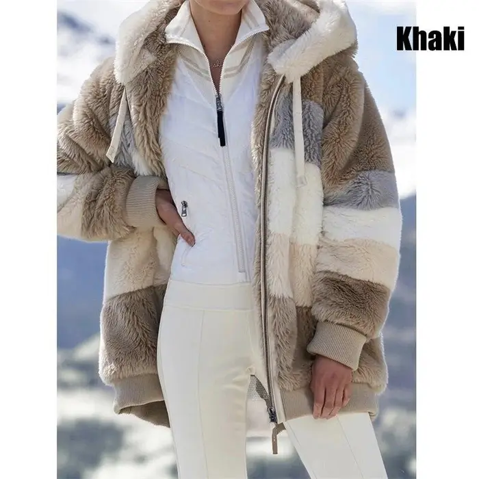 Car Ac Giacca invernale calda e allentata con cappuccio alla moda da donna per capispalla patchwork da donna con cerniera maglioni taglie
