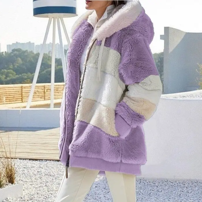 Car Ac Giacca invernale calda e allentata con cappuccio alla moda da donna per capispalla patchwork da donna con cerniera maglioni taglie