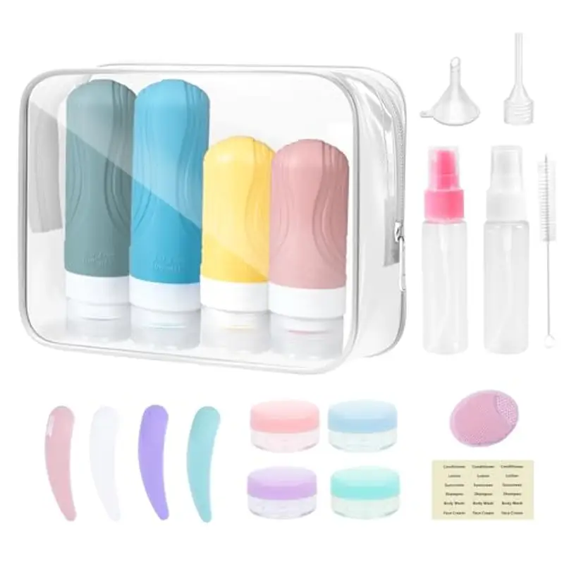 Carehabi Set di 20 Flaconi Ricaricabili, Flaconi di Silicone per Viaggi da 90ml+60ml per Viaggi e Aerei, Flacone Spray da