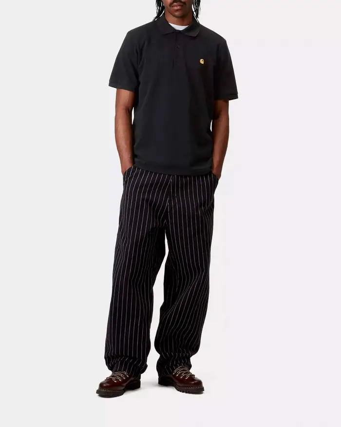 Polo nera mezza manica loose-fit Chase Pique Carhartt in puro cotone