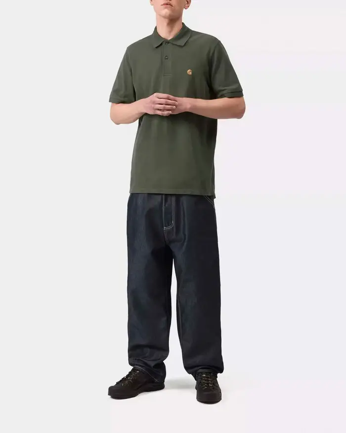 Polo verde militare mezza manica loose-fit Chase Pique Carhartt in puro cotone