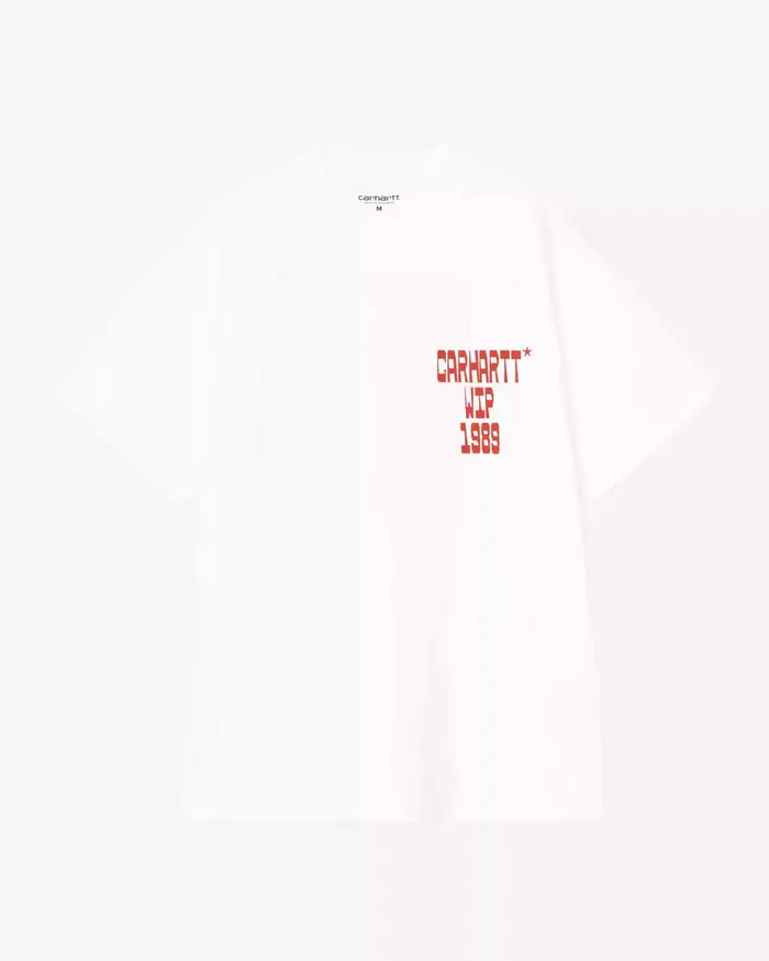 T-shirt bianca mezza manica Blocks Carhartt loose-fit in jersey di cotone con scritta fronte e retro in contrasto