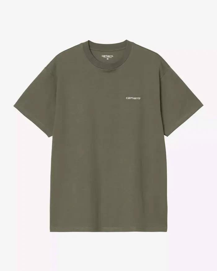 T-shirt verde militare mezza manica Script Embroidery Carhartt loose-fit in leggero jersey di cotone