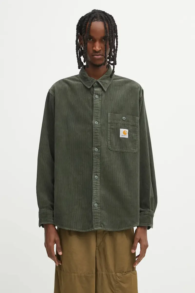 Carhartt WIP camicia in cotone S Flint Shirt uomo colore verde I035837.2ZXXX