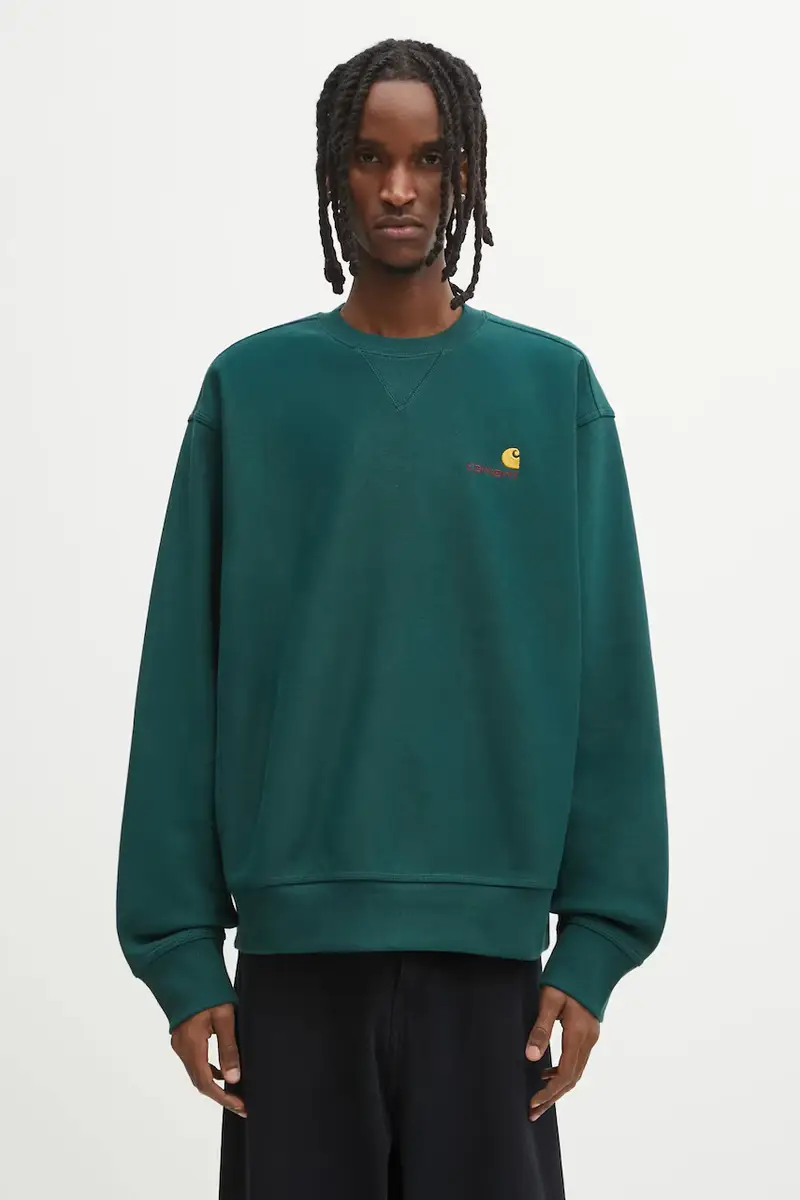 Carhartt WIP felpa American Script uomo colore verde con applicazione I025475.05AXX