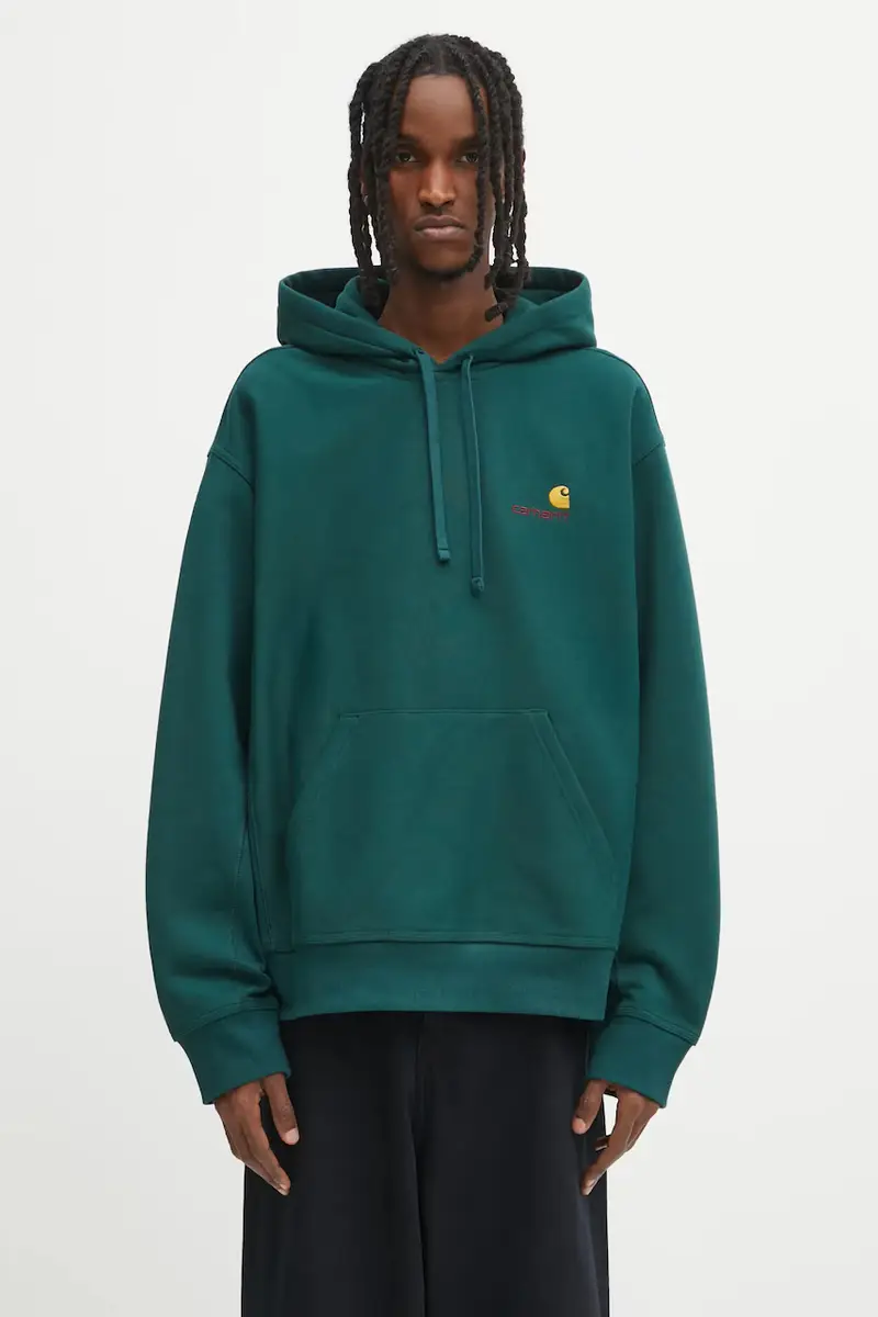 Carhartt WIP felpa Hooded American Script Sweat uomo colore verde con cappuccio I028279.05AXX