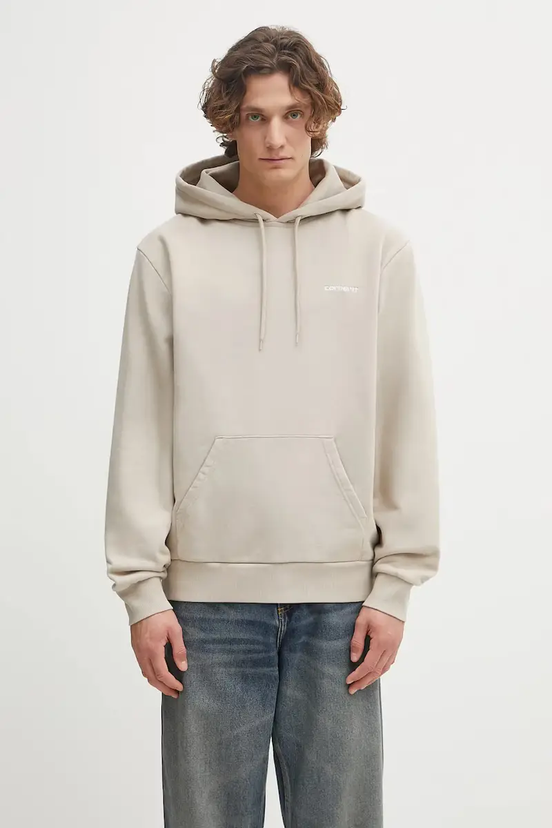 Carhartt WIP felpa in cotone Hooded Script Embroidery Sweat uomo colore beige con cappuccio I035392.2W1XX