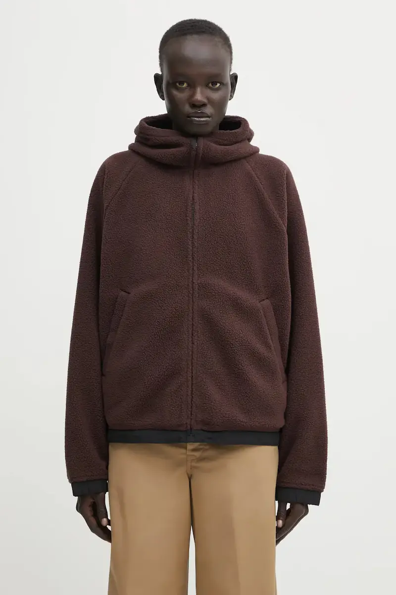 Carhartt WIP felpa in pile W' Hooded Helix Fleece Jacket donna colore marrone con cappuccio I035461.3ANXX