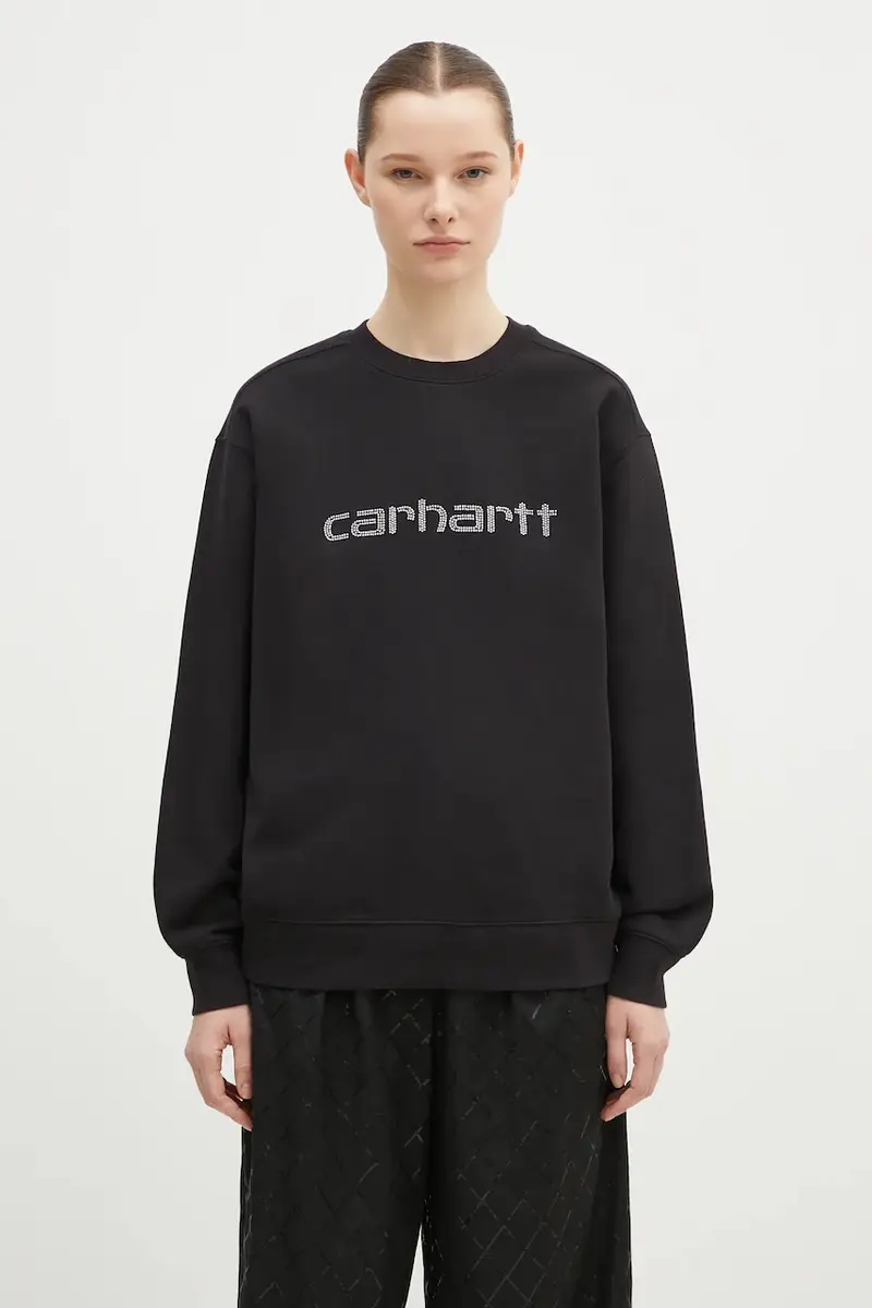 Carhartt WIP felpa Rivet Script Sweat donna colore nero con applicazione I034420.0M4XX
