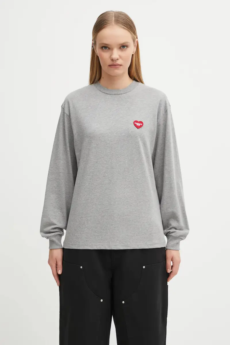 Carhartt WIP top a maniche lunghe in cotone W' Heart Patch T-Shirt colore grigio I035469.39NXX