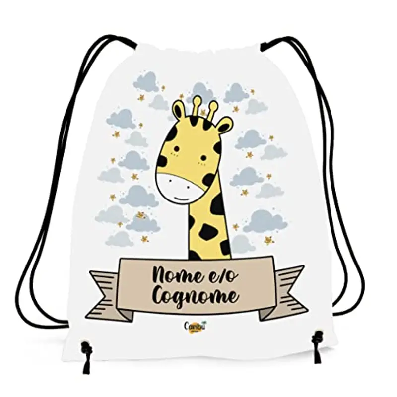 Caribu design Sacca Personalizzata con Nome per Asilo, Scuola Materna/Elementare, Nido, Sport - Zaino Bambino Bambina