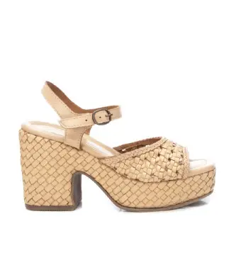 per donna 16163704-BEIGE Sandali in pelle 161637 beige (39), Marrone, 8 a 10cm, Fibbia, Casual
