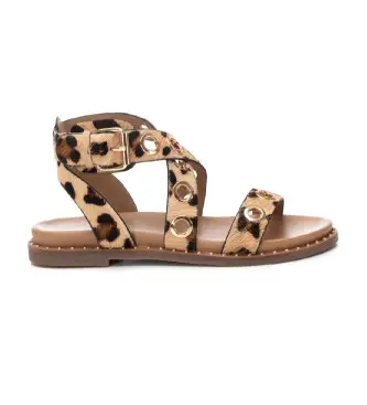 Carmela per donna 16238903-LEOPARDO Sandali in pelle 162389 marrone, Basso, Fibbia, Casual, Animal Print