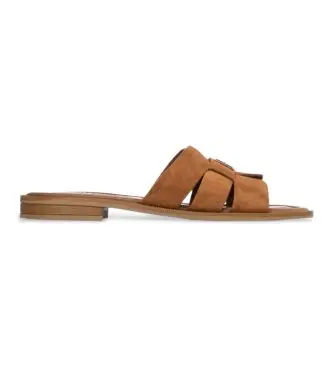 per donna 16306105-CAMEL Sandali in pelle marrone 163061 (40), Basso, Crosta, Nessuno, Casual