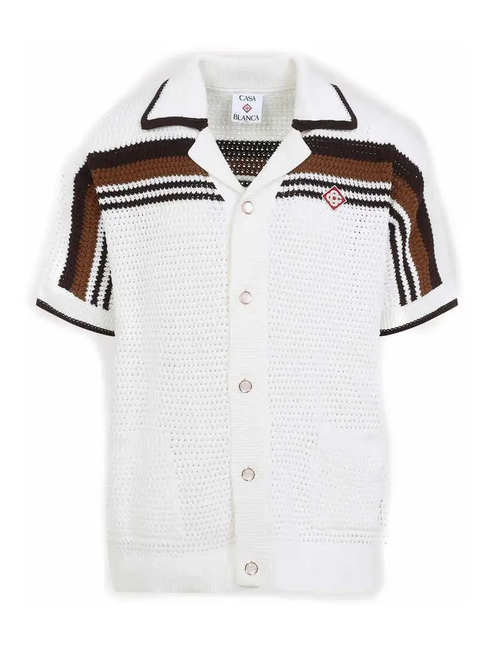 Camicia all uncinetto a maniche corte Marrone