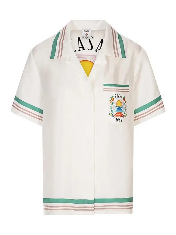 Casablanca Camicia in seta stampata a maniche corte Bianco