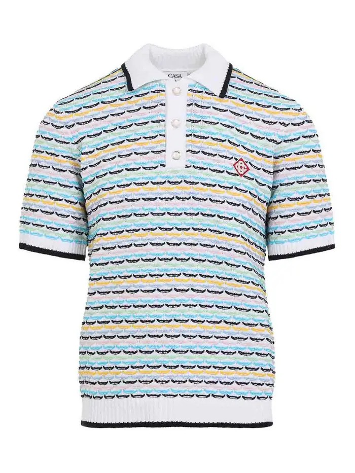 Polo lavorata a maglia Blu