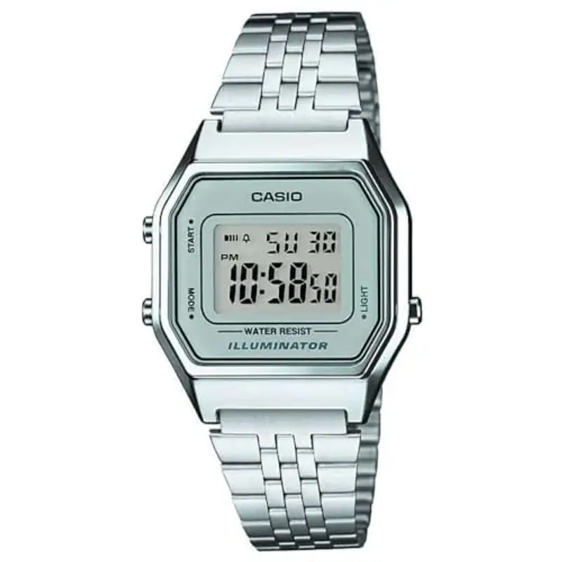 Casio Orologio Quarzo Unisex, misura cassa 28.00mm con quadrante LCD Digitale e cinturino Argento in Cinturino in metallo LA680WEA-7EF