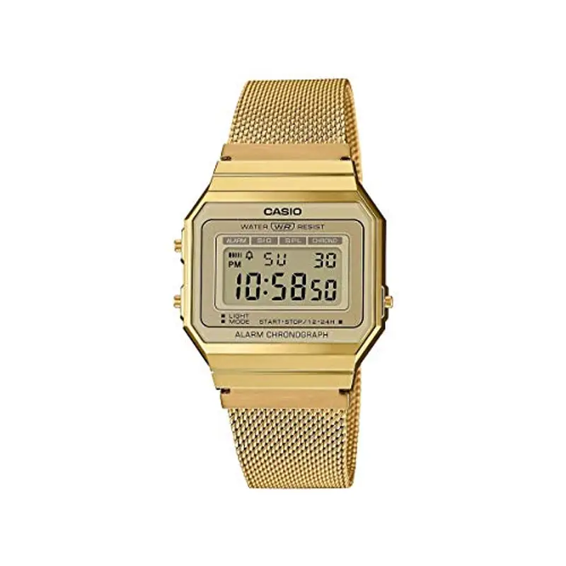 Casio Orologio Quarzo Unisex, misura cassa 36.00mm con quadrante LCD Digitale e cinturino Oro in Mesh Bracelet A700WEMG-9AEF