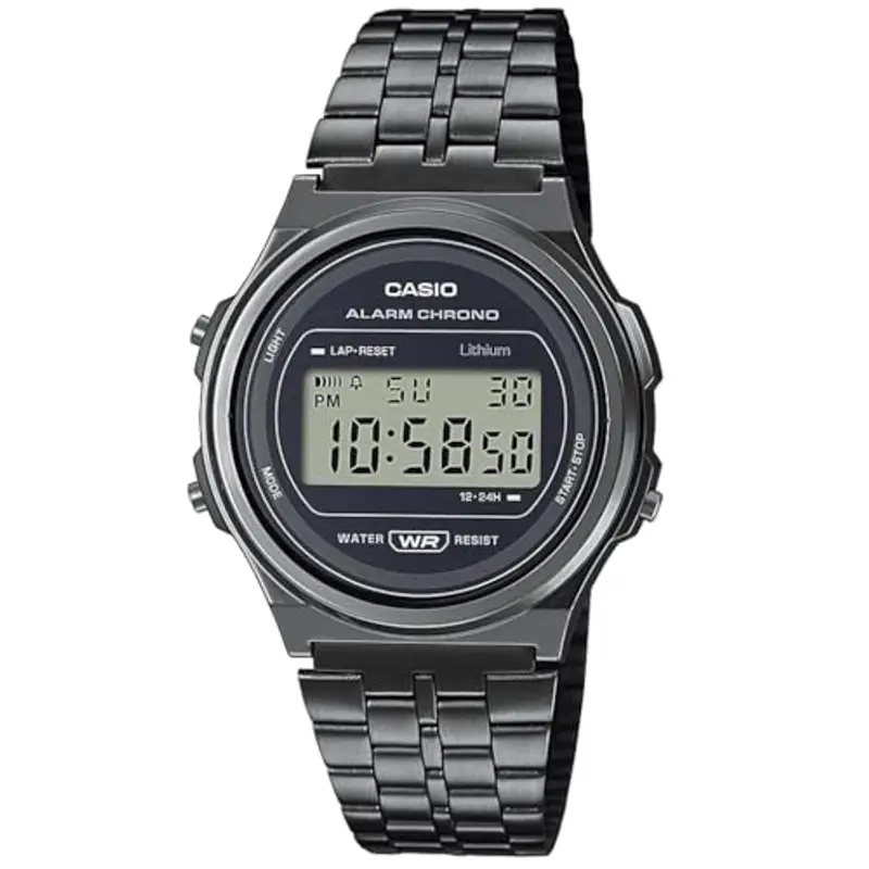 Casio Orologio Quarzo Unisex, misura cassa 38.80mm con quadrante Nero Digitale e cinturino Argento in Cinturino in