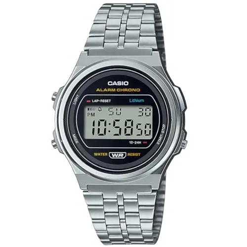 Casio Orologio Quarzo Unisex, misura cassa 39.00mm con quadrante Nero Digitale e cinturino Argento in Cinturino in