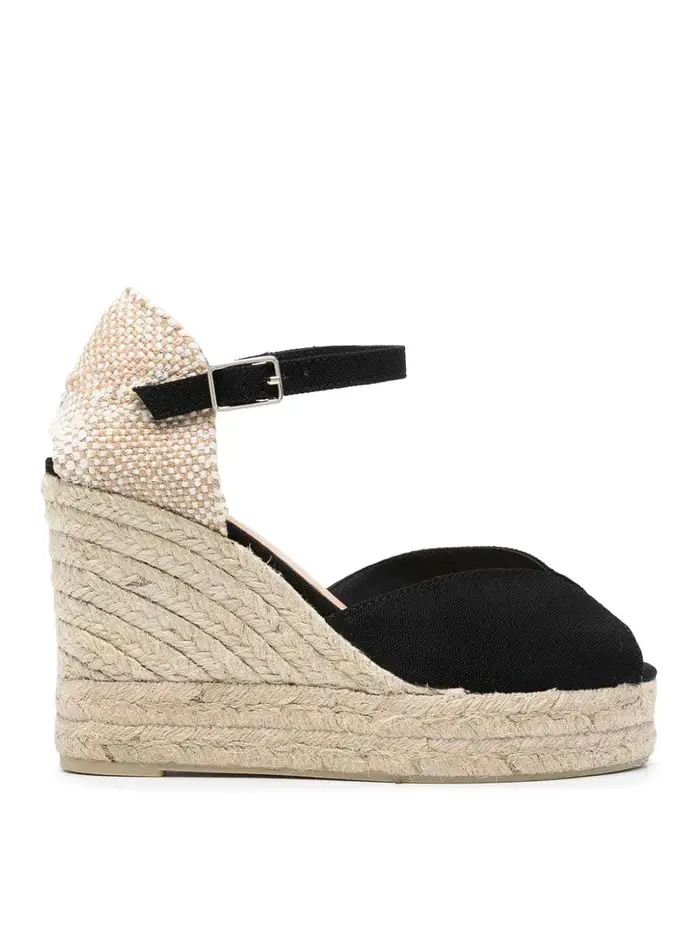Castaner Bianca Raffia Wedge Espadrilles Nero